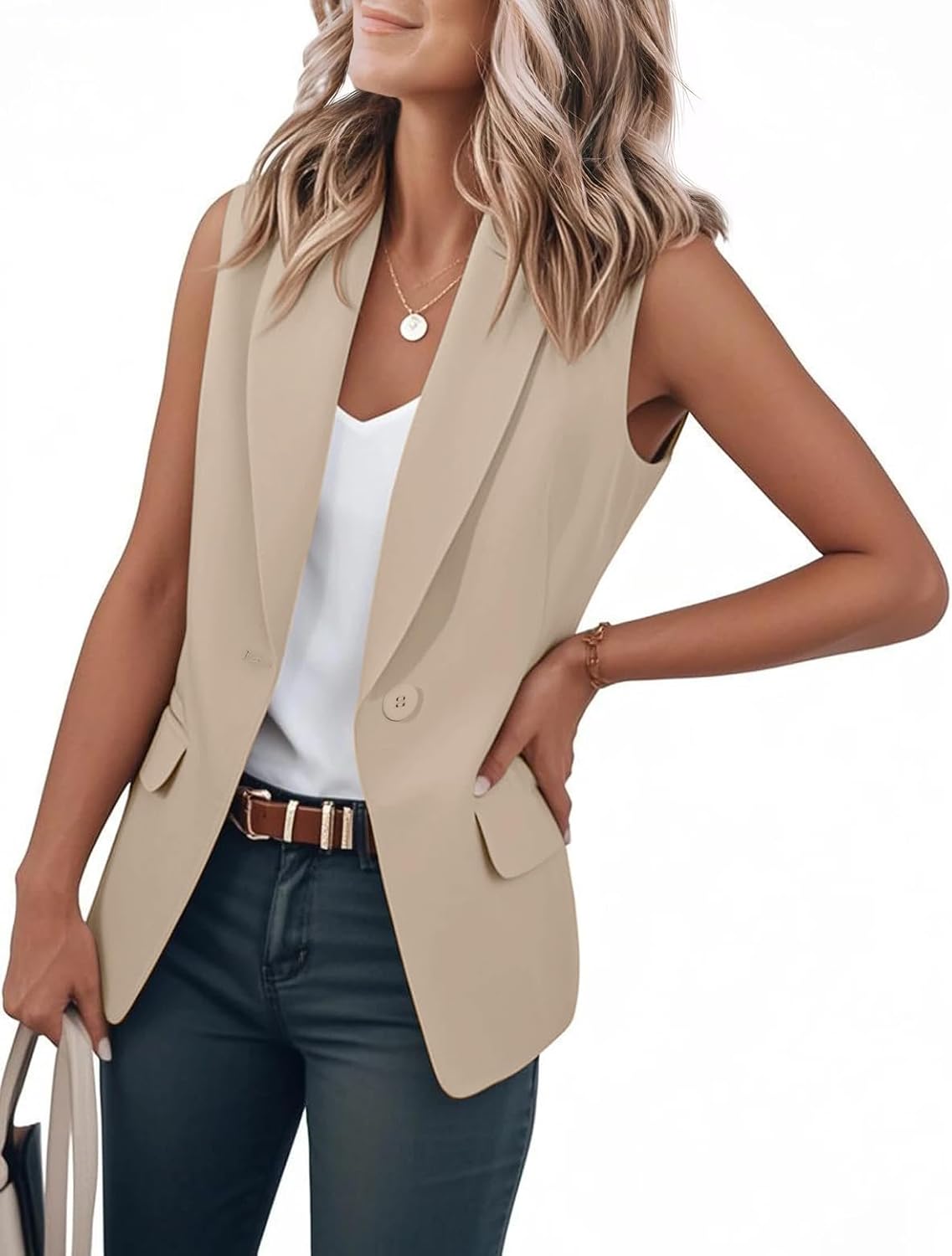 IDEALSANXUN Womens Vest Fashion Dressy Notch Lapel Sleeveless Blazer Suit Jackets Office Work Clothes