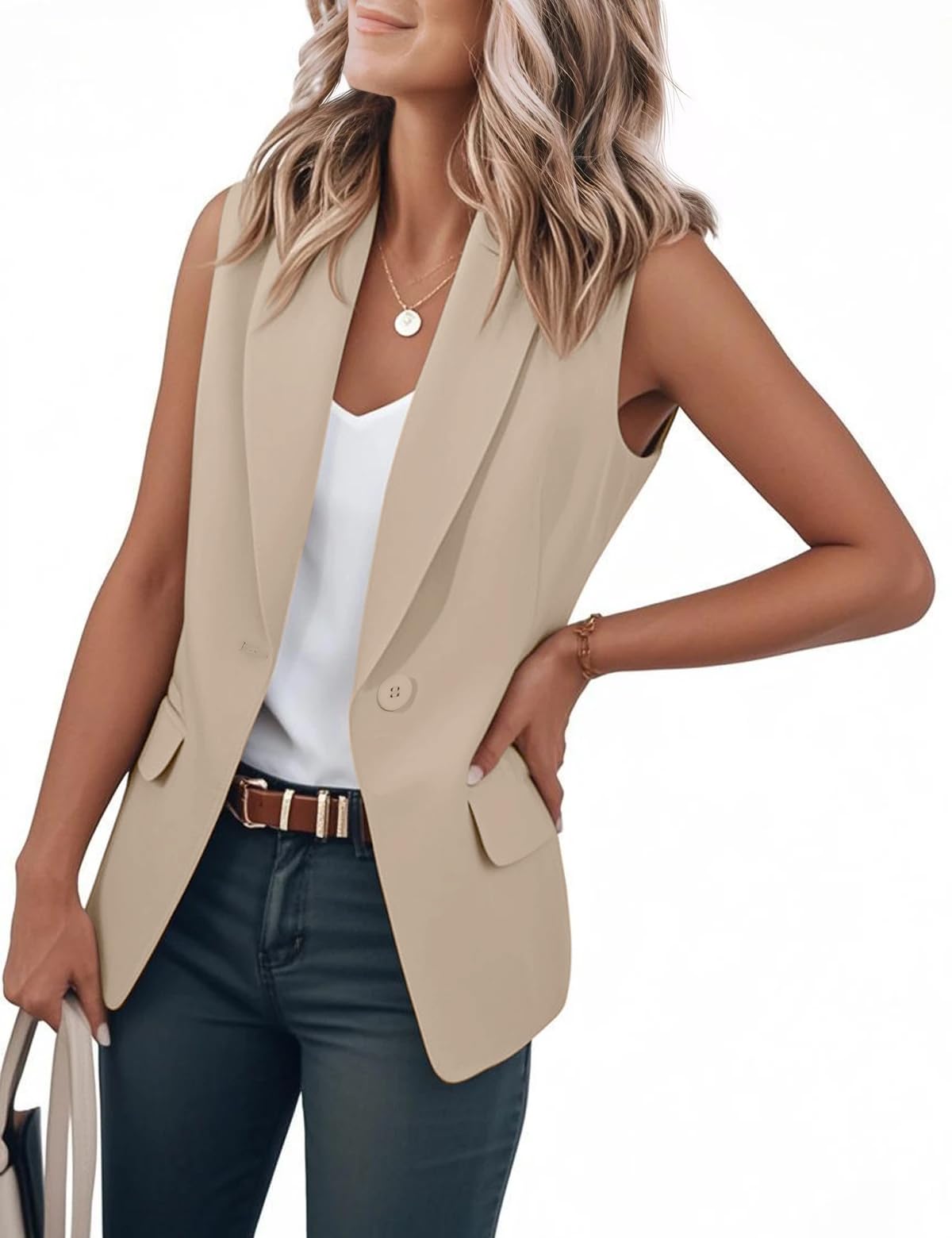 IDEALSANXUN Womens Vest Fashion Dressy Notch Lapel Sleeveless Blazer Suit Jackets Office Work Clothes