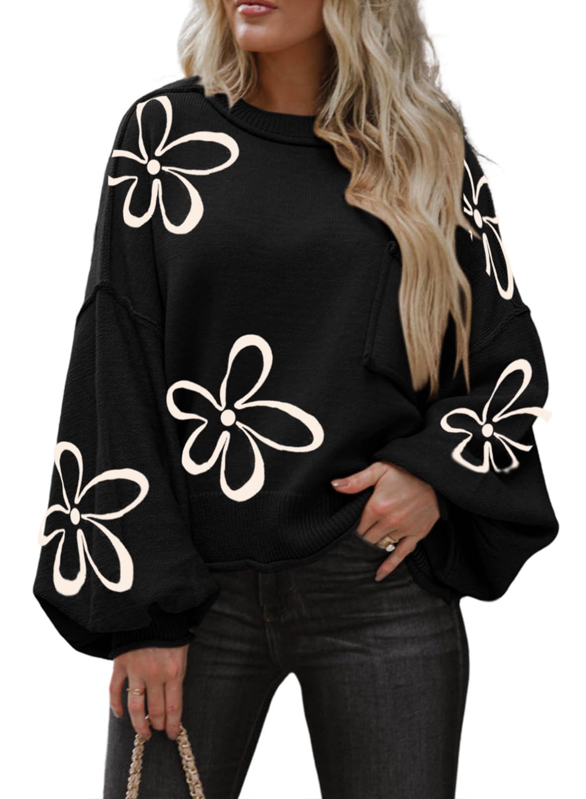 Dokotoo Women's Sweater Tops 2026 Ribbed Knitwear Lantern Pullover Sweater