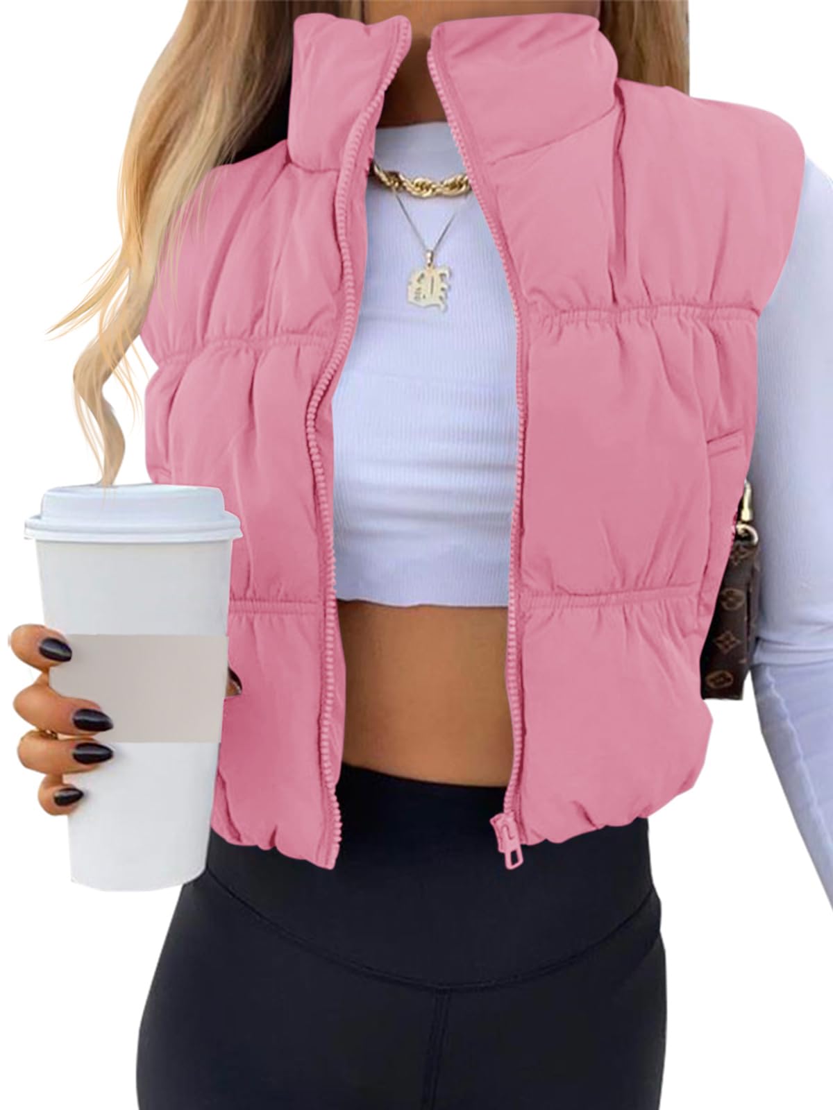 SySea Women's Crop Puffer Vest Zip Up Sleeveless Outerwear Padded Coat