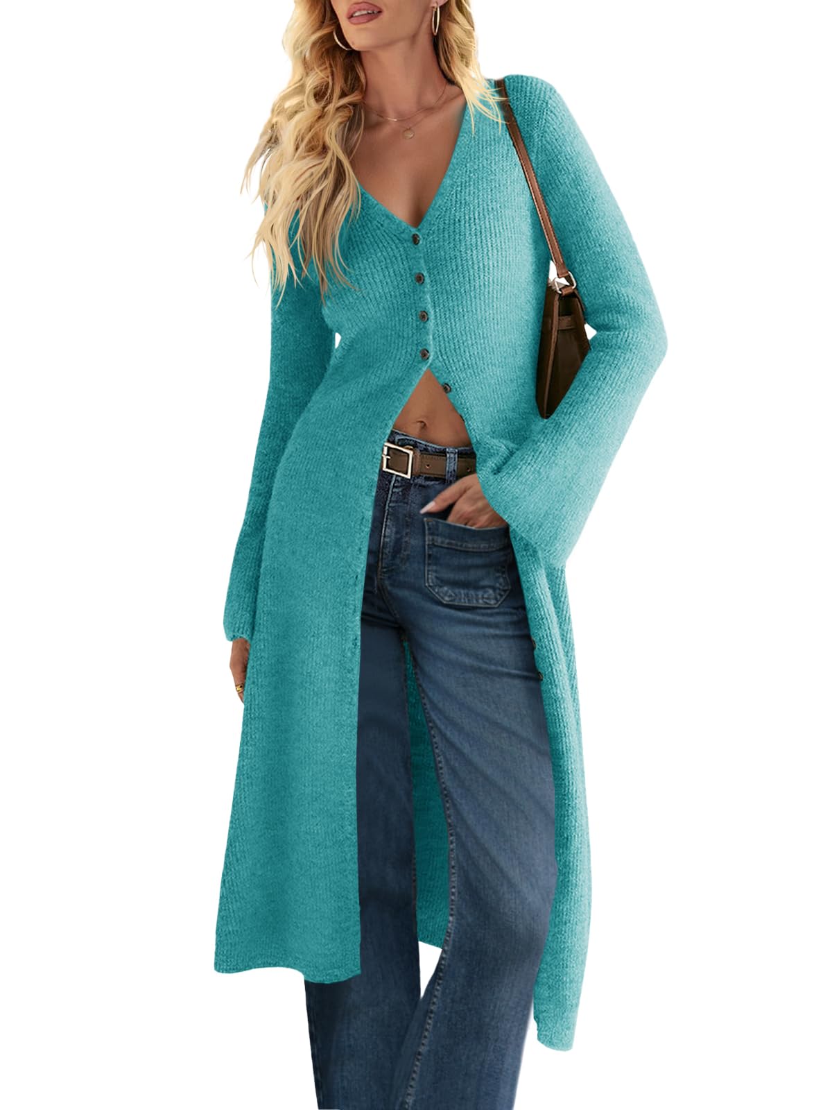 Saodimallsu Womens Long Cardigan Sweaters Button Down Midi Knit Dress