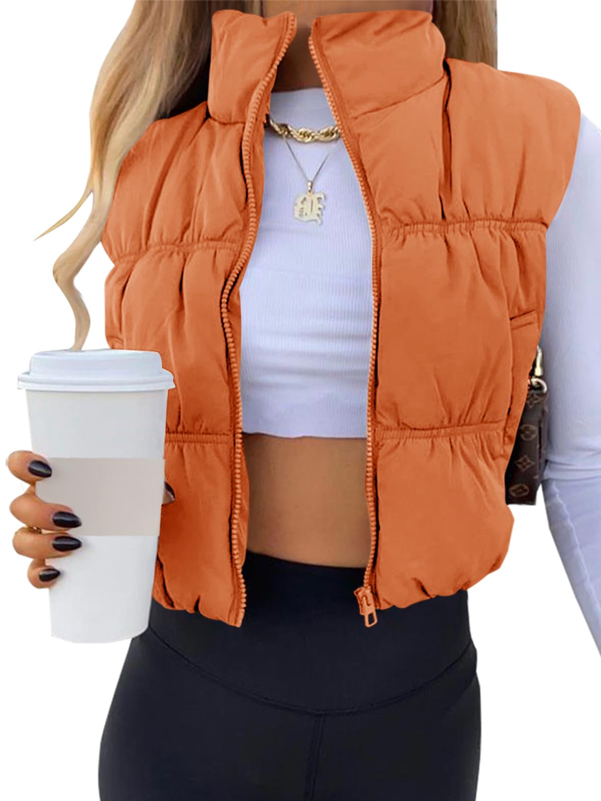 SySea Women's Crop Puffer Vest Zip Up Sleeveless Outerwear Padded Coat