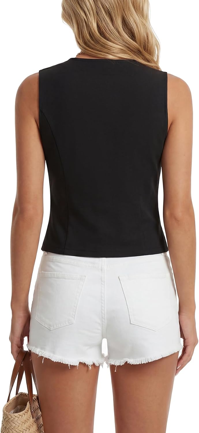 Vrtige Women's Y2k V Neck Tie Front Tank Tops