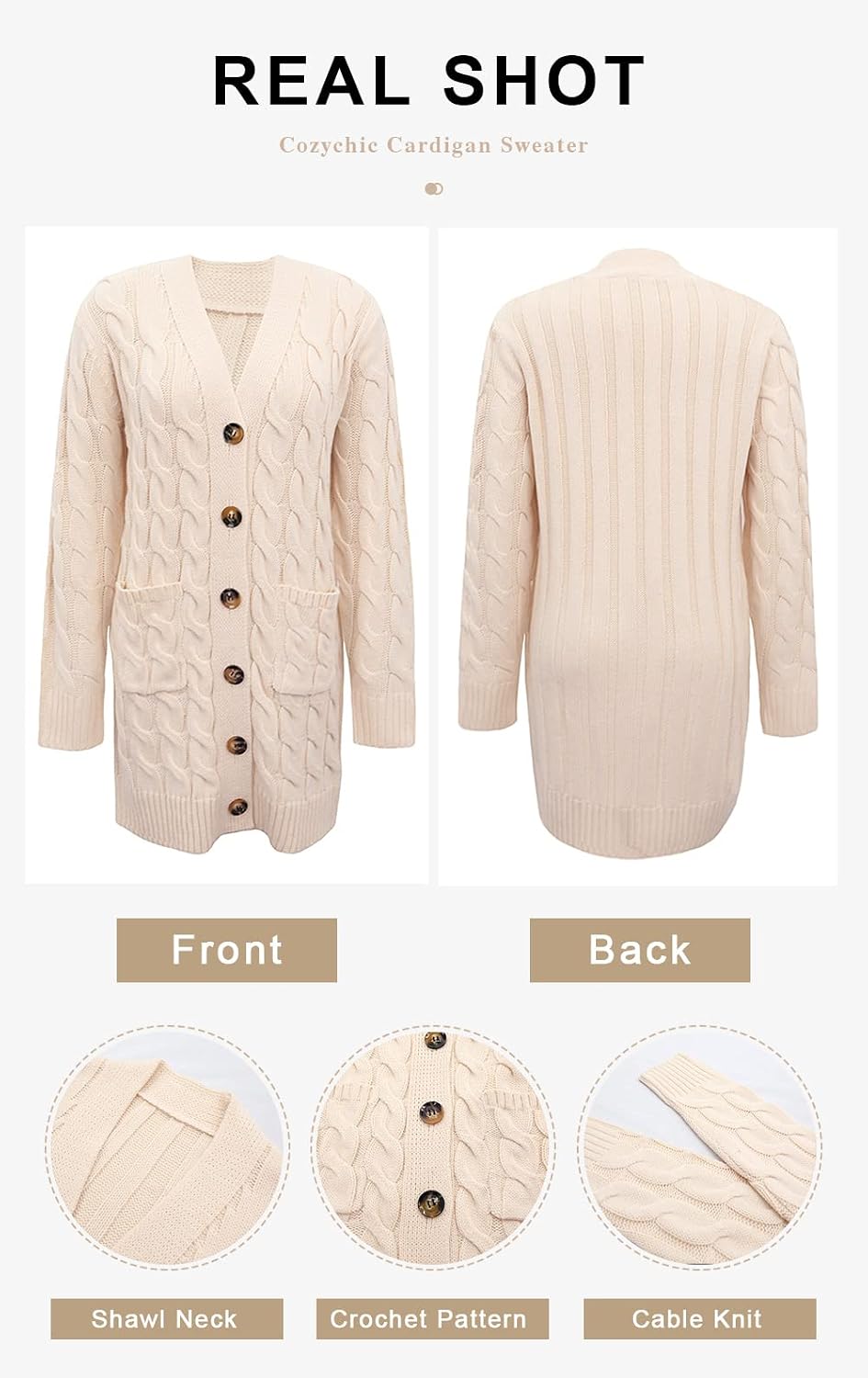 PRETTYGARDEN Womens Cable Knit Button Long Cardigan Sweaters