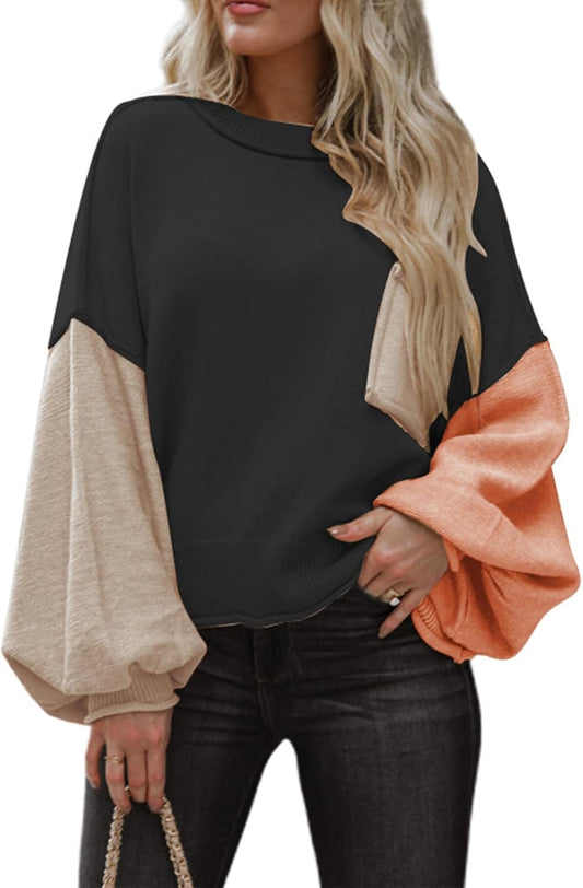 Dokotoo Women's Sweater Tops 2026 Ribbed Knitwear Lantern Pullover Sweater