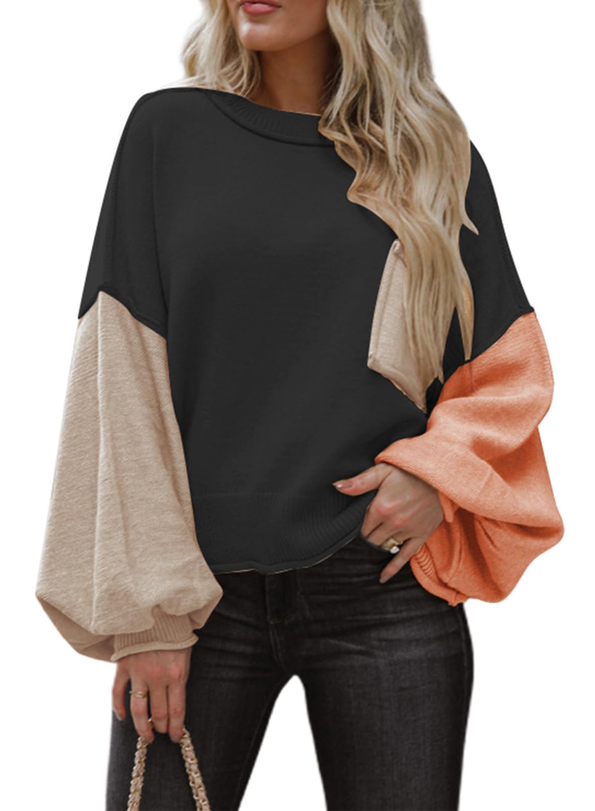 Dokotoo Women's Sweater Tops 2026 Ribbed Knitwear Lantern Pullover Sweater