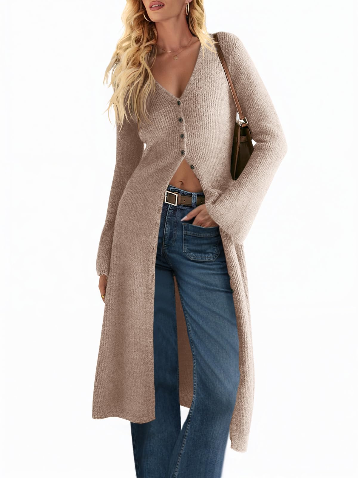 Saodimallsu Womens Long Cardigan Sweaters Button Down Midi Knit Dress