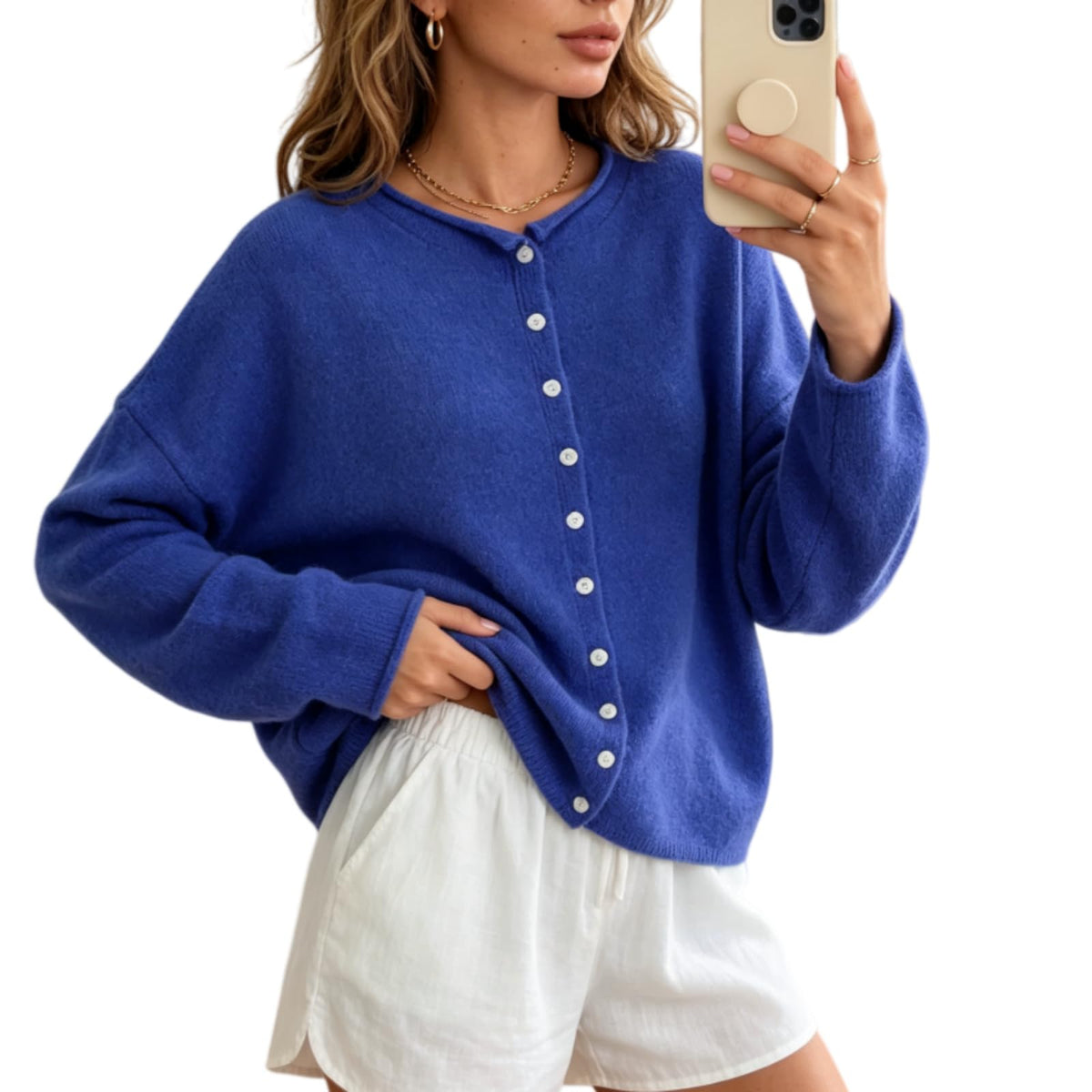 Women Knit Cardigan Sweaters Long Sleeve Button Down Loose Top
