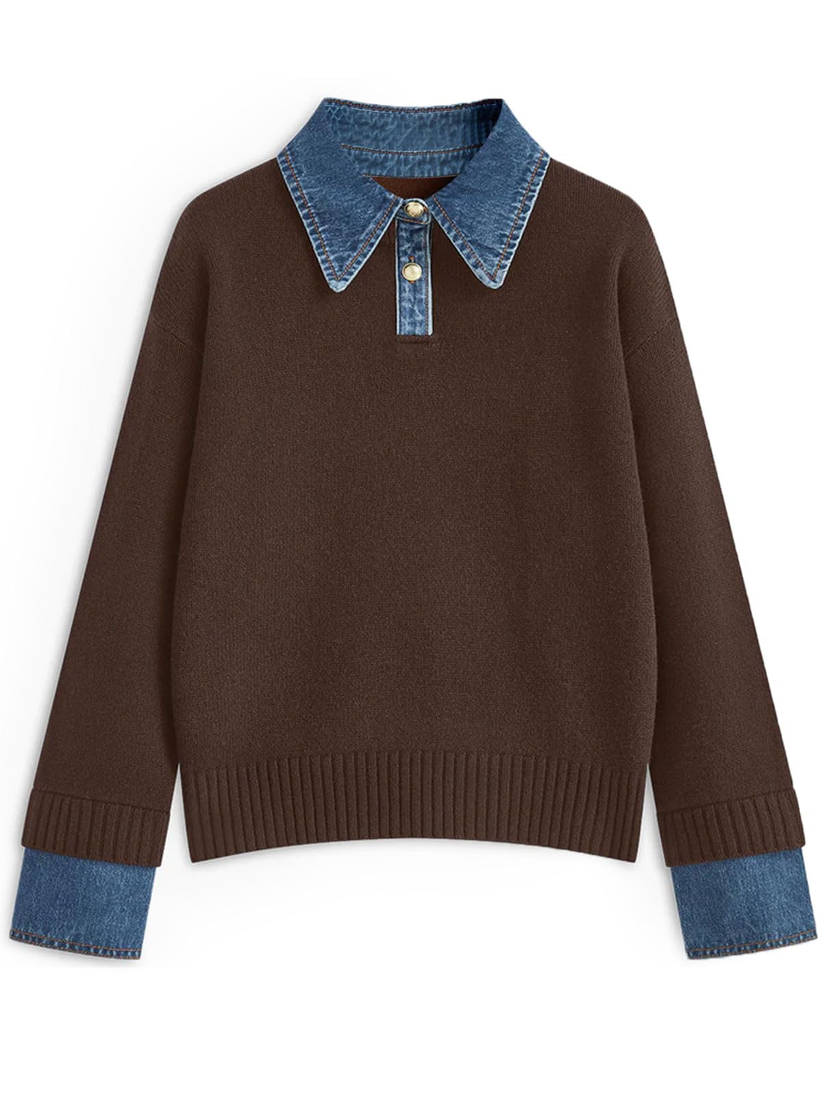 GUNEST Womens Oversized Sweater Denim Polo Knit Collared Fall Sweater
