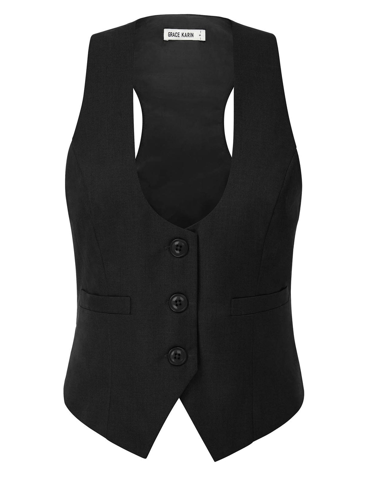 GRACE KARIN Women's Suit Vest Top, Dressy Casual Sleeveless Button Waistcoat, Fromal Steampunk Blazer for Work Office