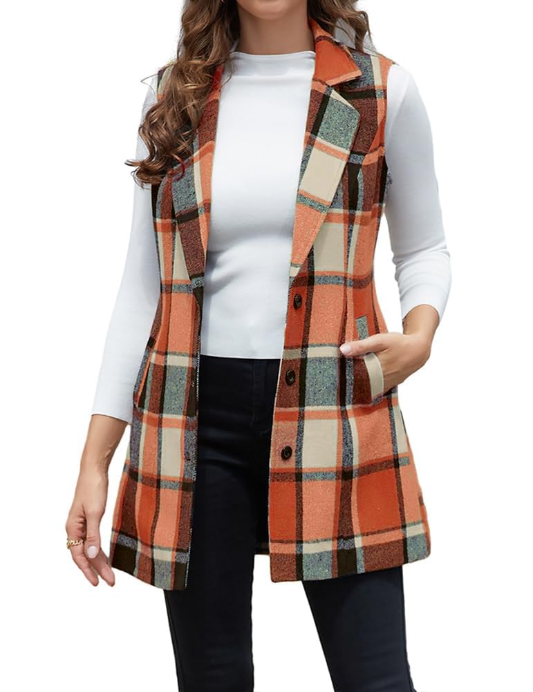 IDEALSANXUN Plaid Vest for Women Fall Winter Sleeveless Blazer Jackets