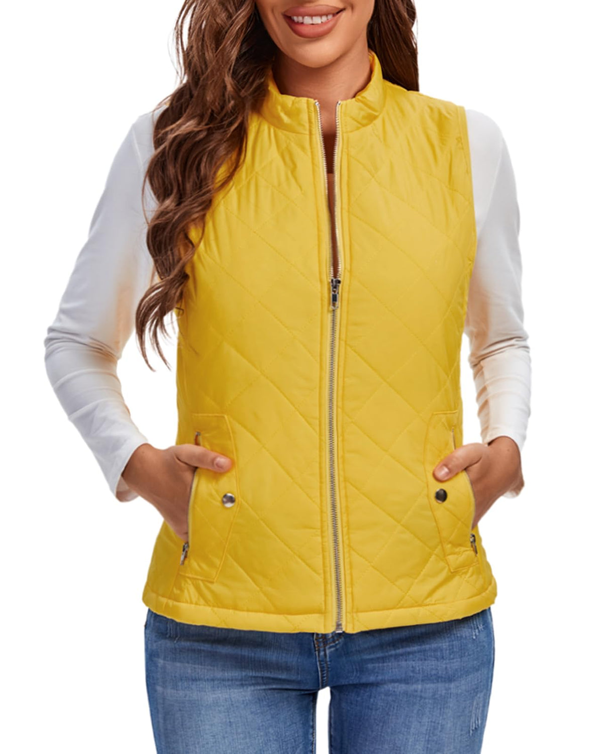 Fuinloth Women's Quilted Vest Lightweight Puffer Stand Collar Zip Gilet