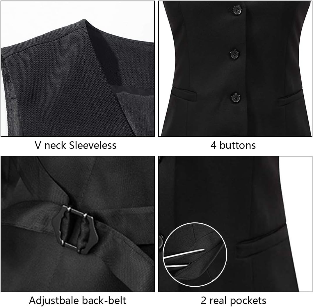 V VOCNI Women's Fully Lined 4 Button Dressy Suit Vest Waistcoat