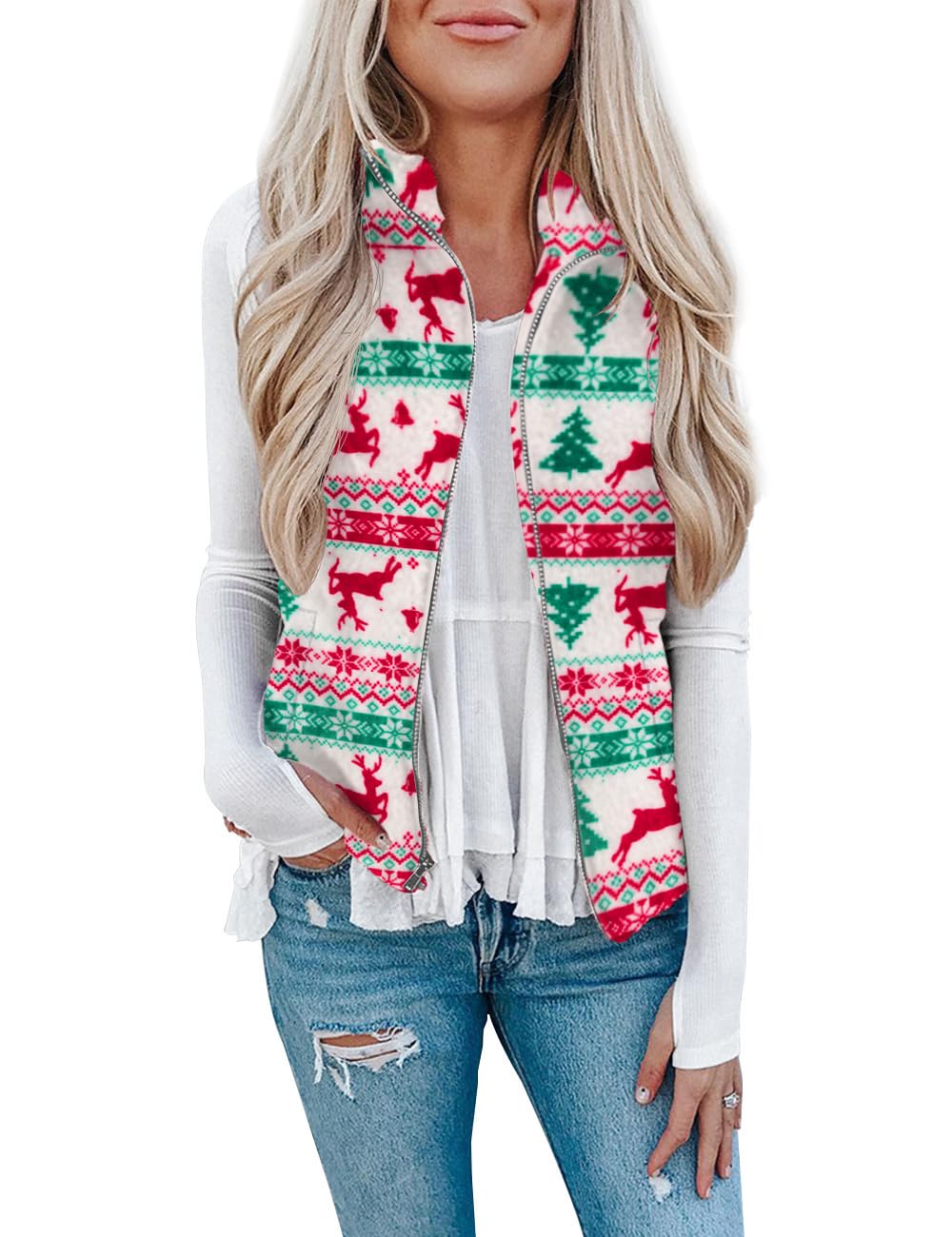 LOMON Womens Fuzzy Sherpa Fleece Jacket Lightweight Vest Cozy Sleeveless Cardigan Zipper Waistcoat Outerwear with Pocket