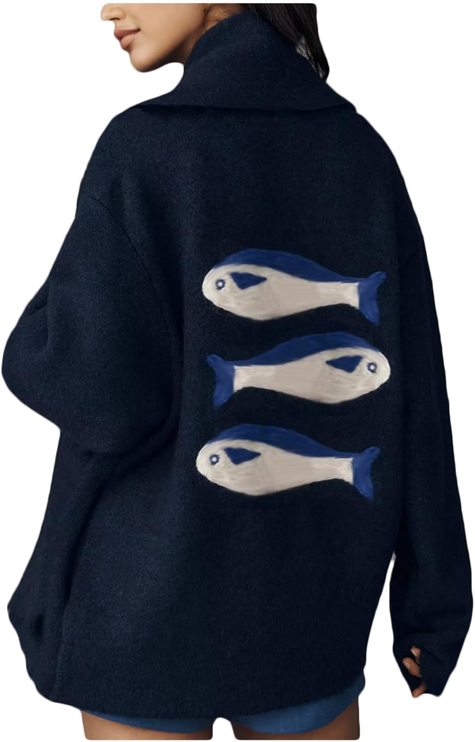 Women Graphic Knit Sweater Cardigan Long Sleeve Button Down Chunky Knitwear