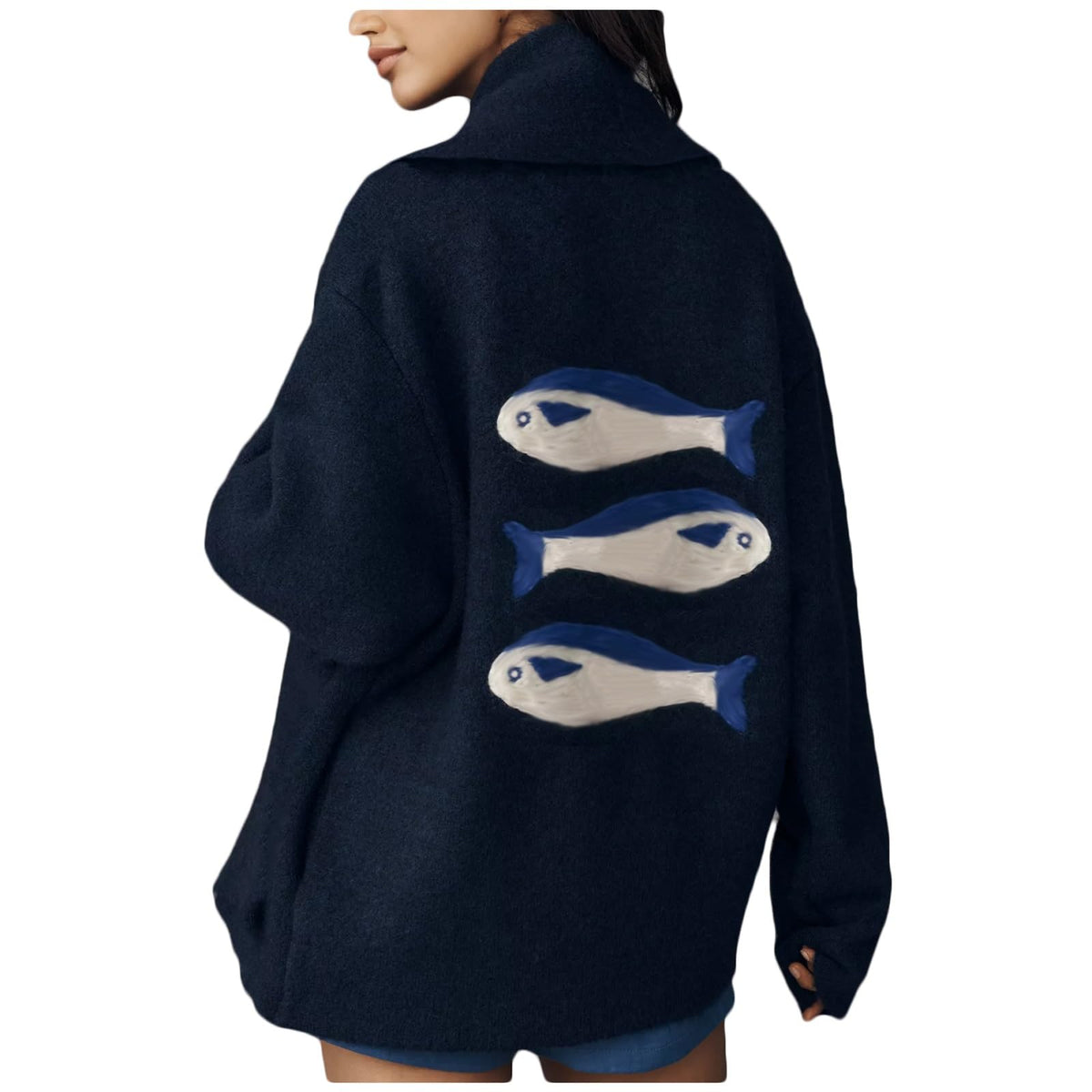 Women Graphic Knit Sweater Cardigan Long Sleeve Button Down Chunky Knitwear