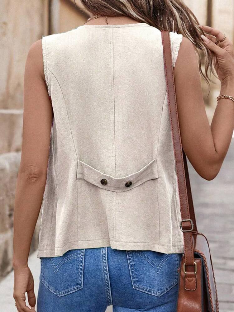 IDEALSANXUN Womens Cotton Linen Vest Casual Lightweight Button Down Sleeveless Jackets Tops