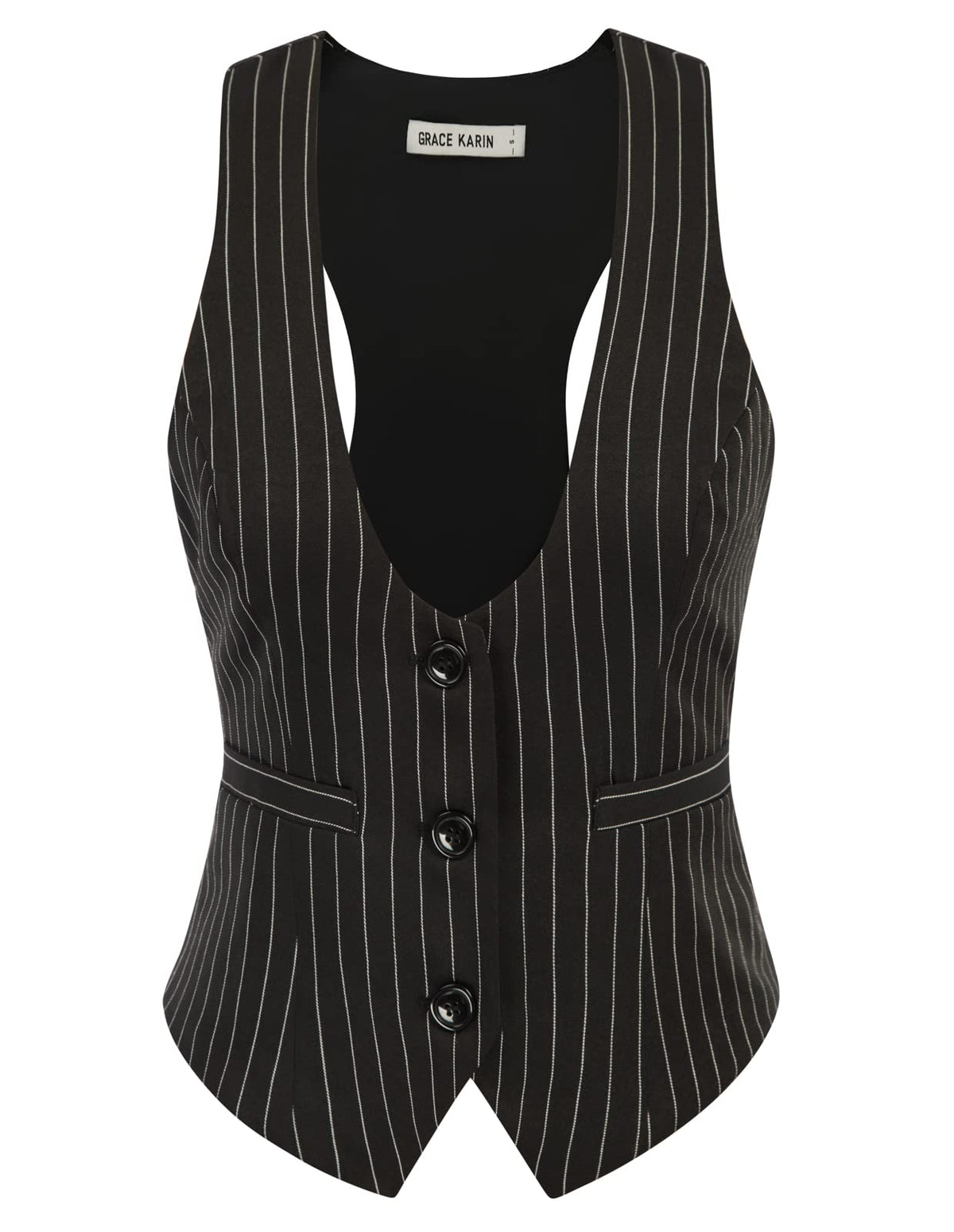 GRACE KARIN Women's Suit Vest Top, Dressy Casual Sleeveless Button Waistcoat, Fromal Steampunk Blazer for Work Office