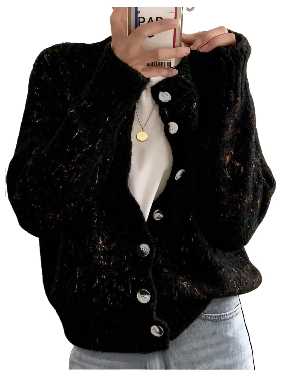 WDIRARA Women's Button Down Cardigan Sweaters Crewneck Long Sleeve Knit Outerwear Casual Knitwear