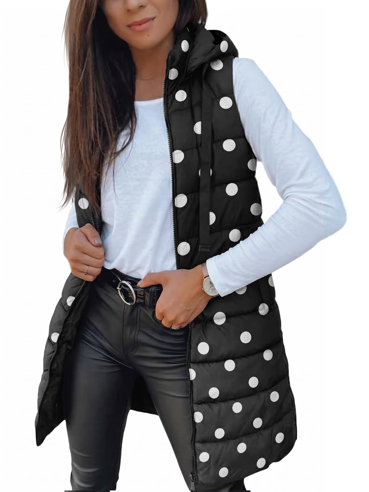 Veatzaer Women Long Vest Sleeveless Hood Winter Puffer Vest Outwear