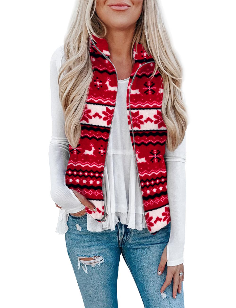 LOMON Womens Fuzzy Sherpa Fleece Jacket Lightweight Vest Cozy Sleeveless Cardigan Zipper Waistcoat Outerwear with Pocket