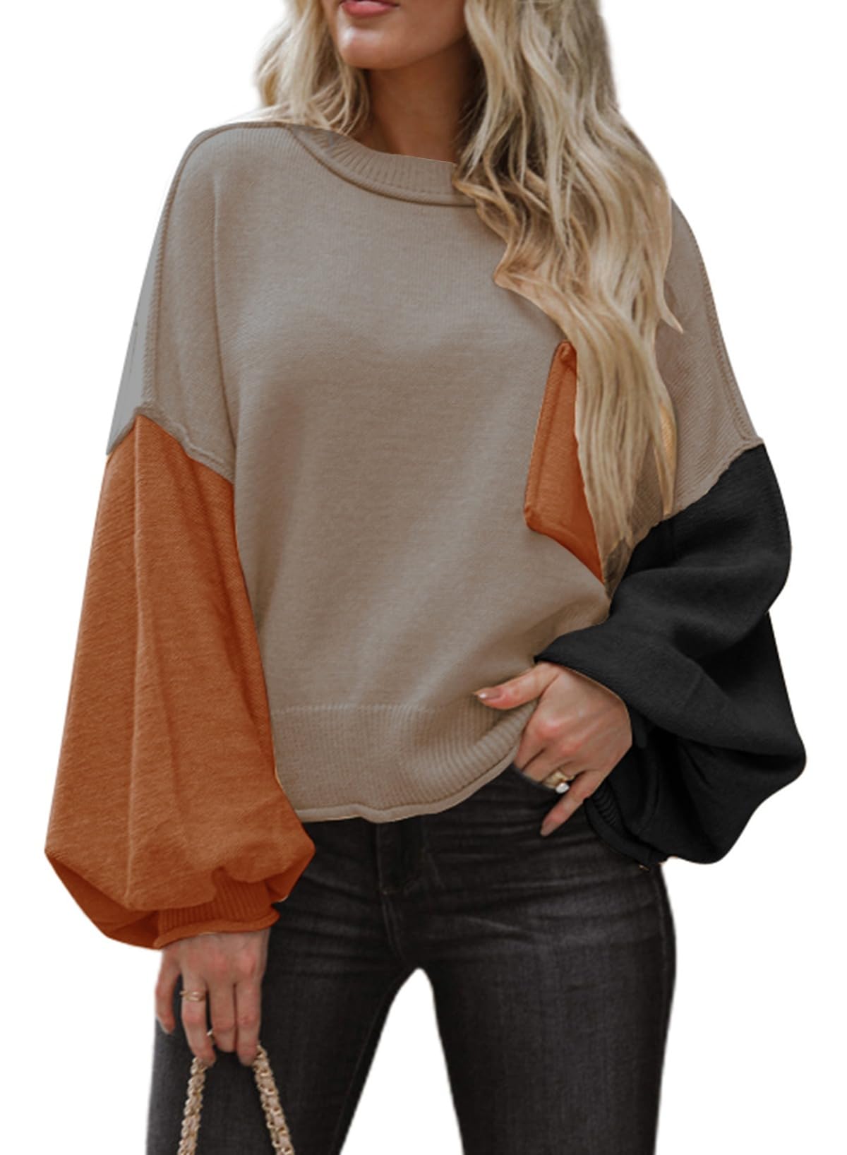 Dokotoo Women's Sweater Tops 2026 Ribbed Knitwear Lantern Pullover Sweater