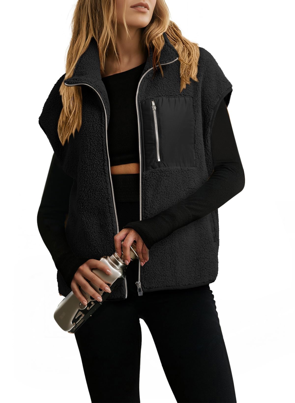Dokotoo Fleece Womens Vest Zip Up Oversized Casual Jacket 2026