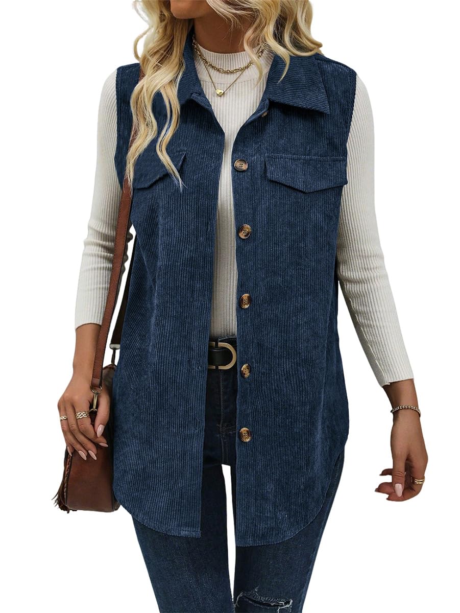 IDEALSANXUN Womens Corduroy Vest Fall Winter Sleeveless Jackets Outerwear