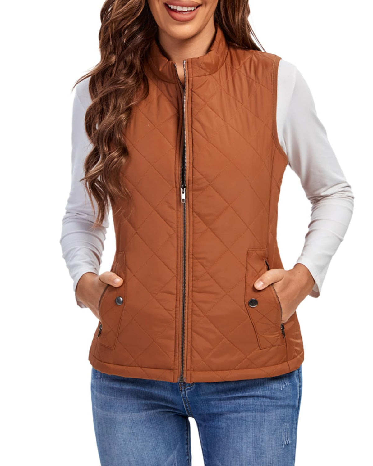 Fuinloth Women's Quilted Vest Lightweight Puffer Stand Collar Zip Gilet