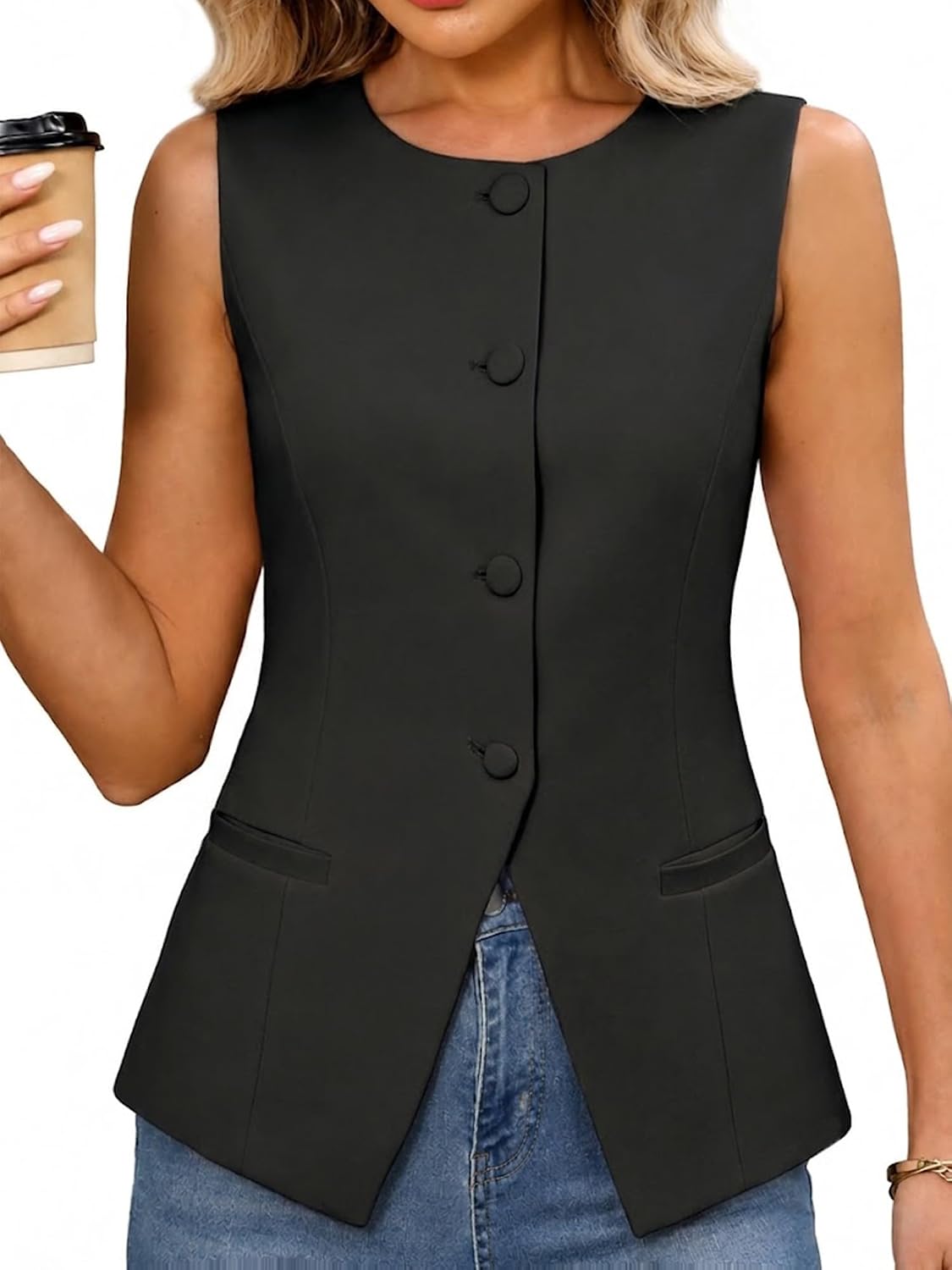 ELLEVEN Knit Vest Tops for Women, Button Down Business Casual Outfits