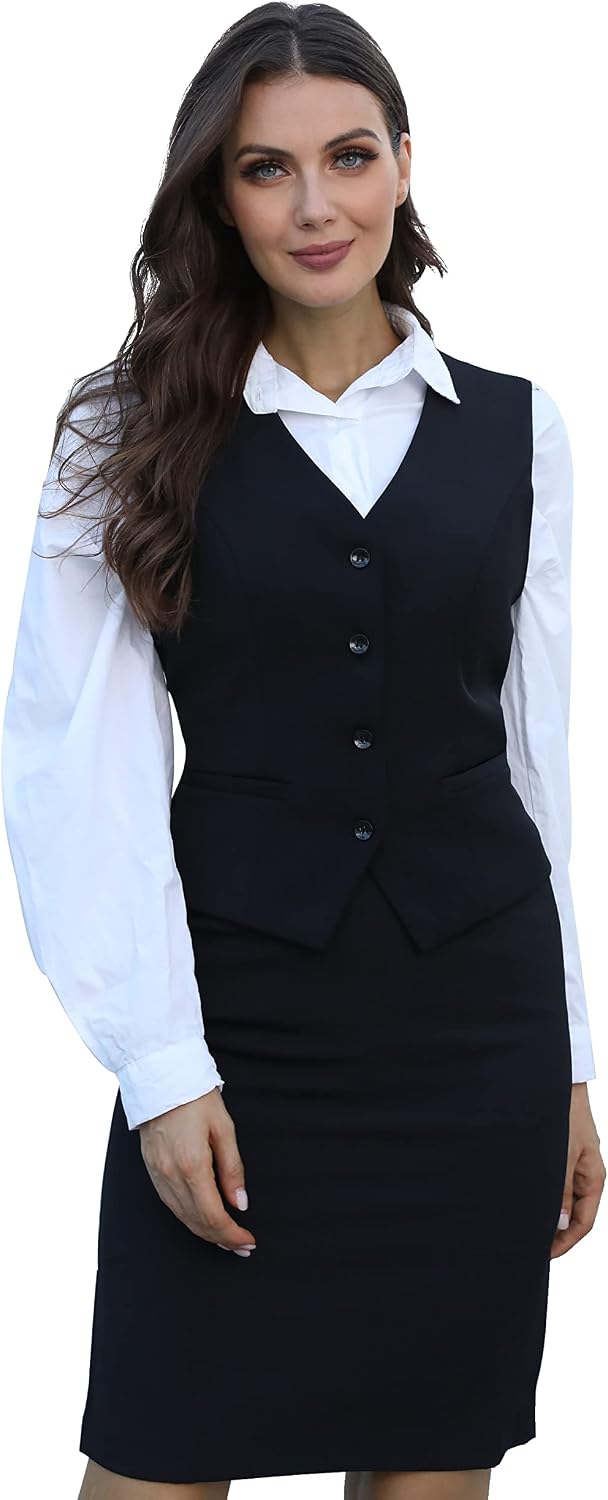 V VOCNI Women's Fully Lined 4 Button Dressy Suit Vest Waistcoat