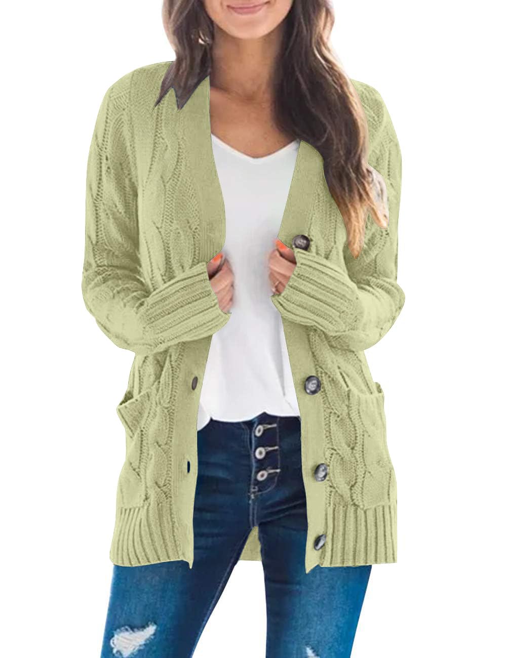 MEROKEETY Womens Fall 2026 Long Sleeve Cable Knit Cardigan Sweaters