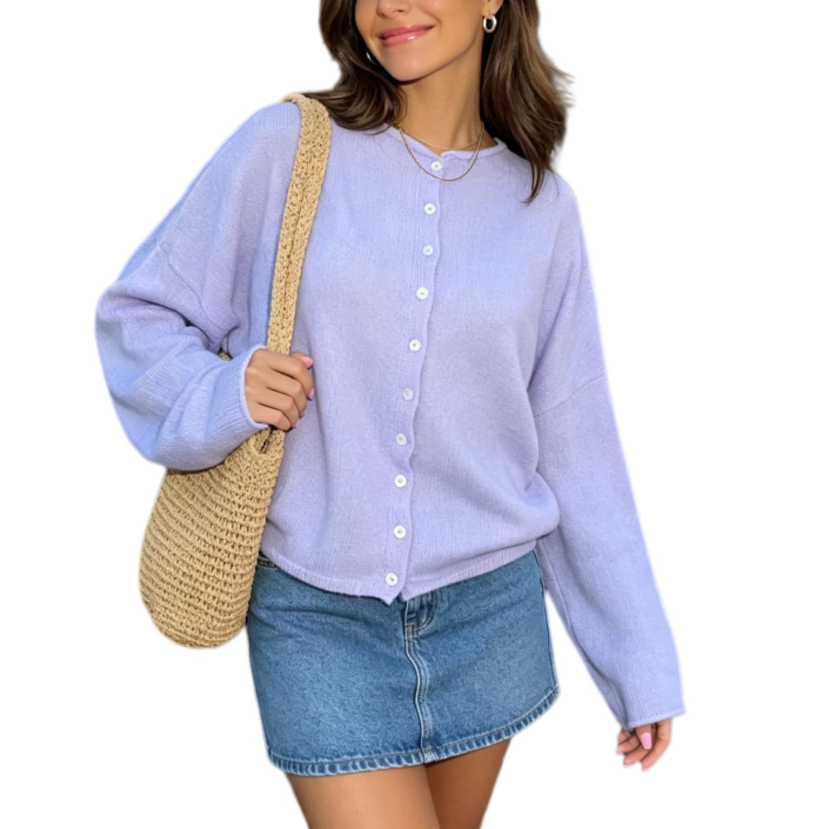 Women Knit Cardigan Sweaters Long Sleeve Button Down Loose Top