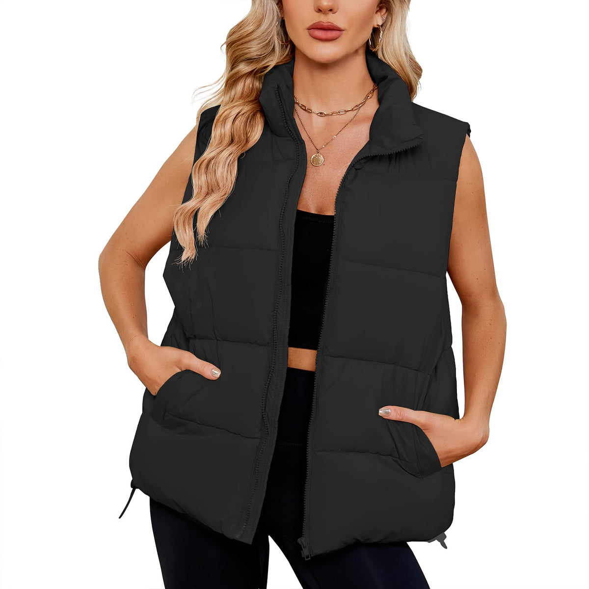 Century Star Puffer Vest for Women's Outerwear Vests Puffy Oversized 2024 Quilted Vest Tops Jackets Coat with Pockets