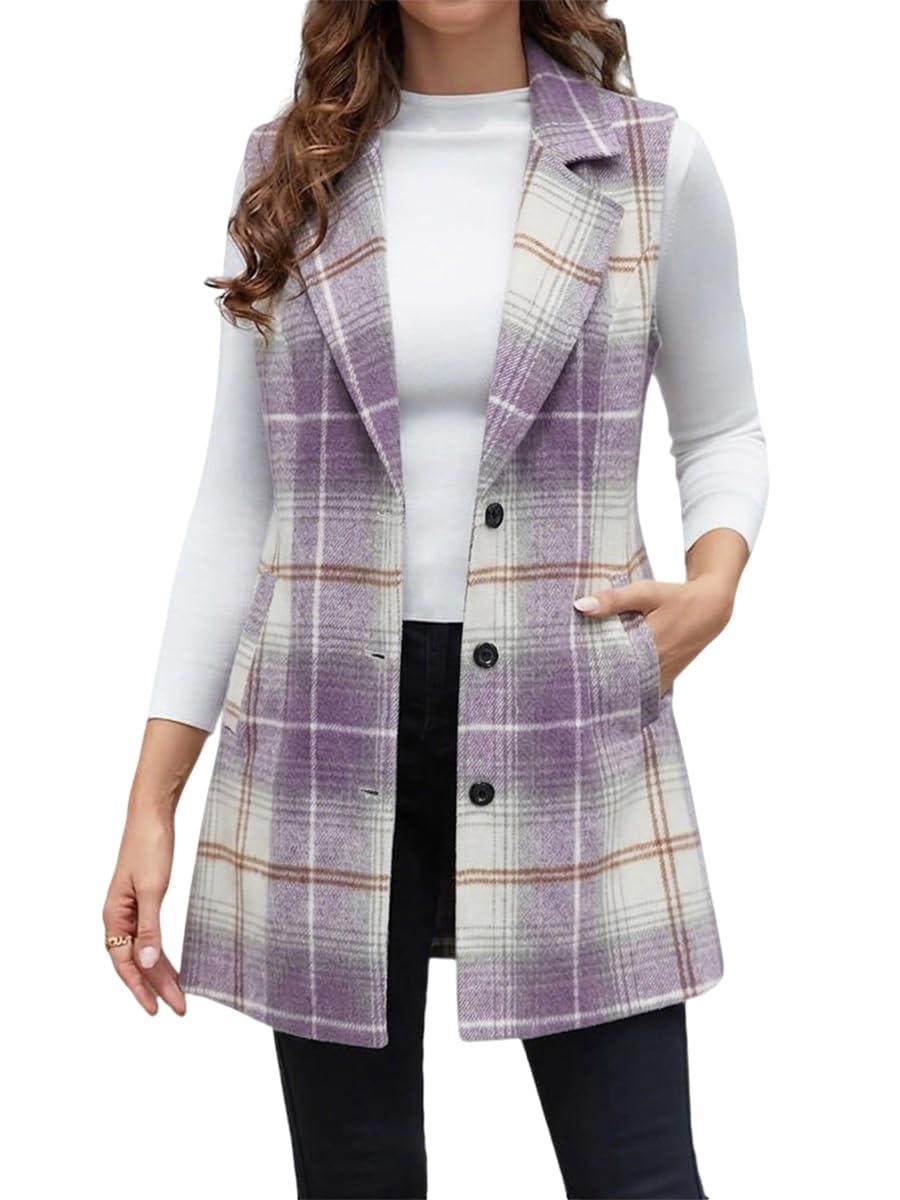 IDEALSANXUN Plaid Vest for Women Fall Winter Sleeveless Blazer Jackets