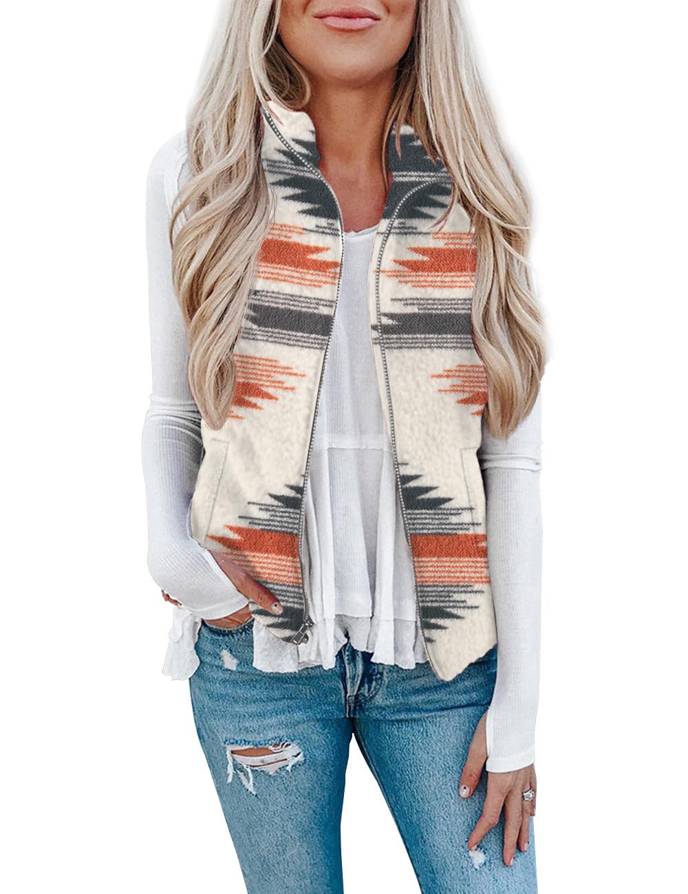 LOMON Womens Fuzzy Sherpa Fleece Jacket Lightweight Vest Cozy Sleeveless Cardigan Zipper Waistcoat Outerwear with Pocket