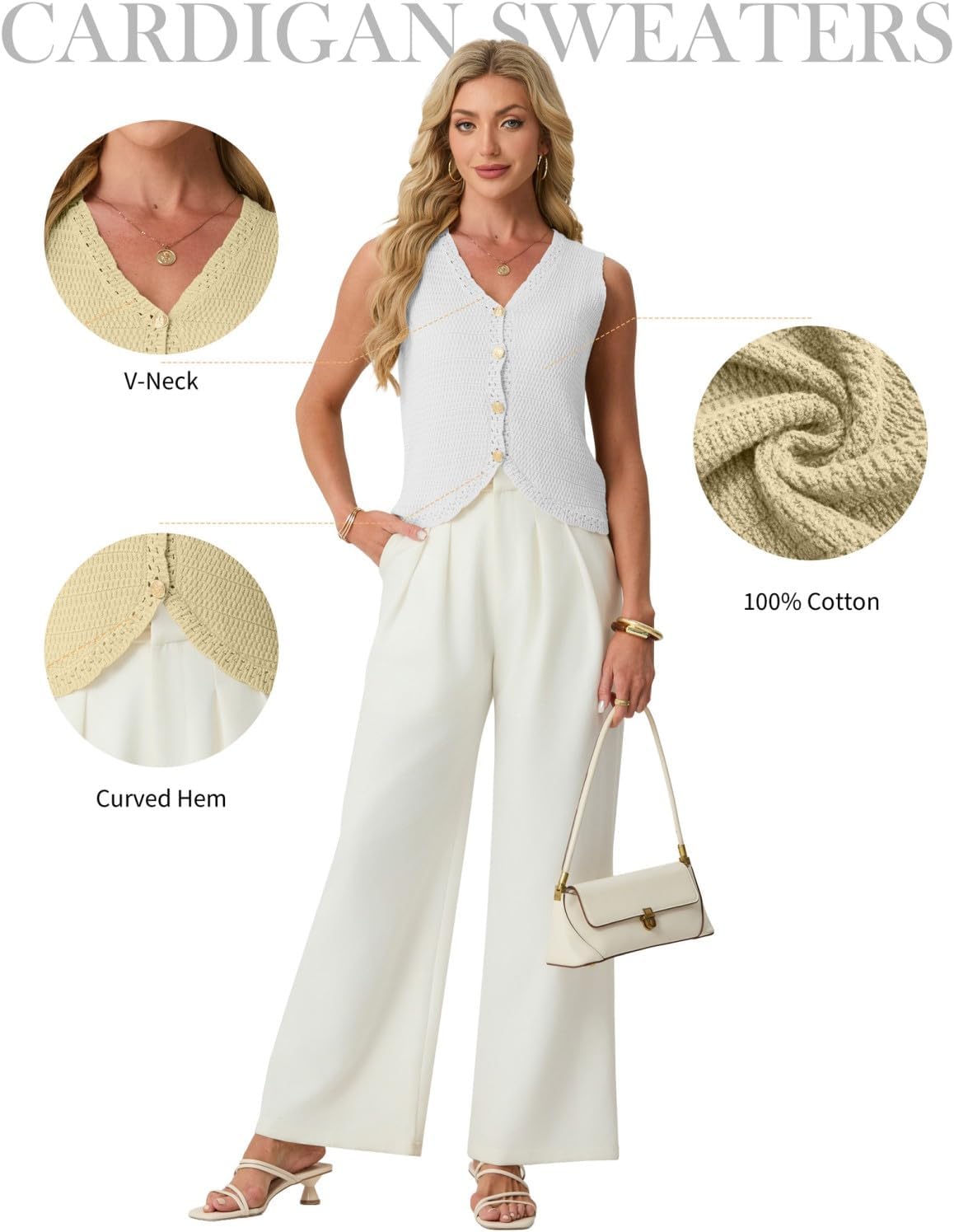 GRECERELLE Women's Summer Sleeveless V Neck Sweater Vest Knit Tank Top