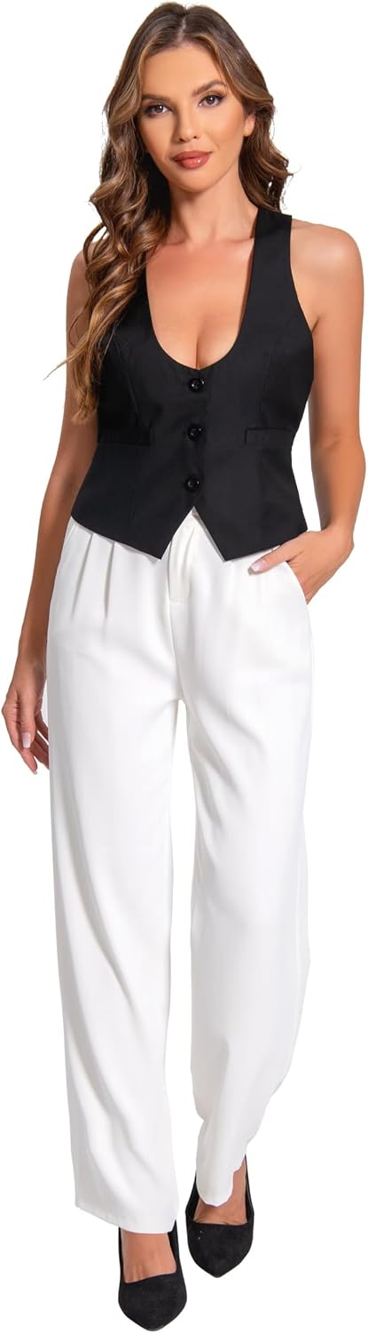 V VOCNI Suit Vest for Women Waistcoat Racerback Vest Tops