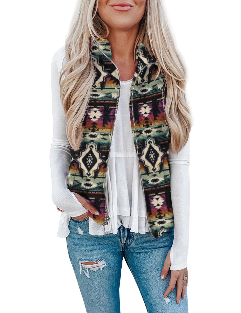 LOMON Womens Fuzzy Sherpa Fleece Jacket Lightweight Vest Cozy Sleeveless Cardigan Zipper Waistcoat Outerwear with Pocket