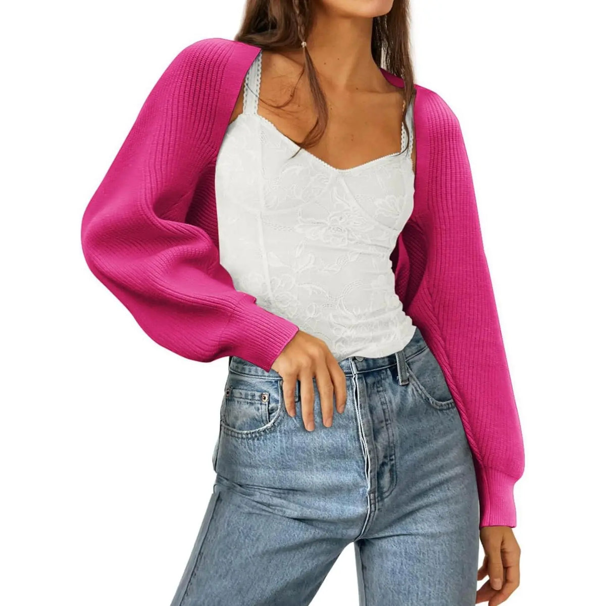 Women's 2025 Trend Hit Bolero Shrug Cardigan, Knitted Long Sleeve, Open Front, Cropped Cut, Sweaters for Women, Y2K Tops, Sohochic