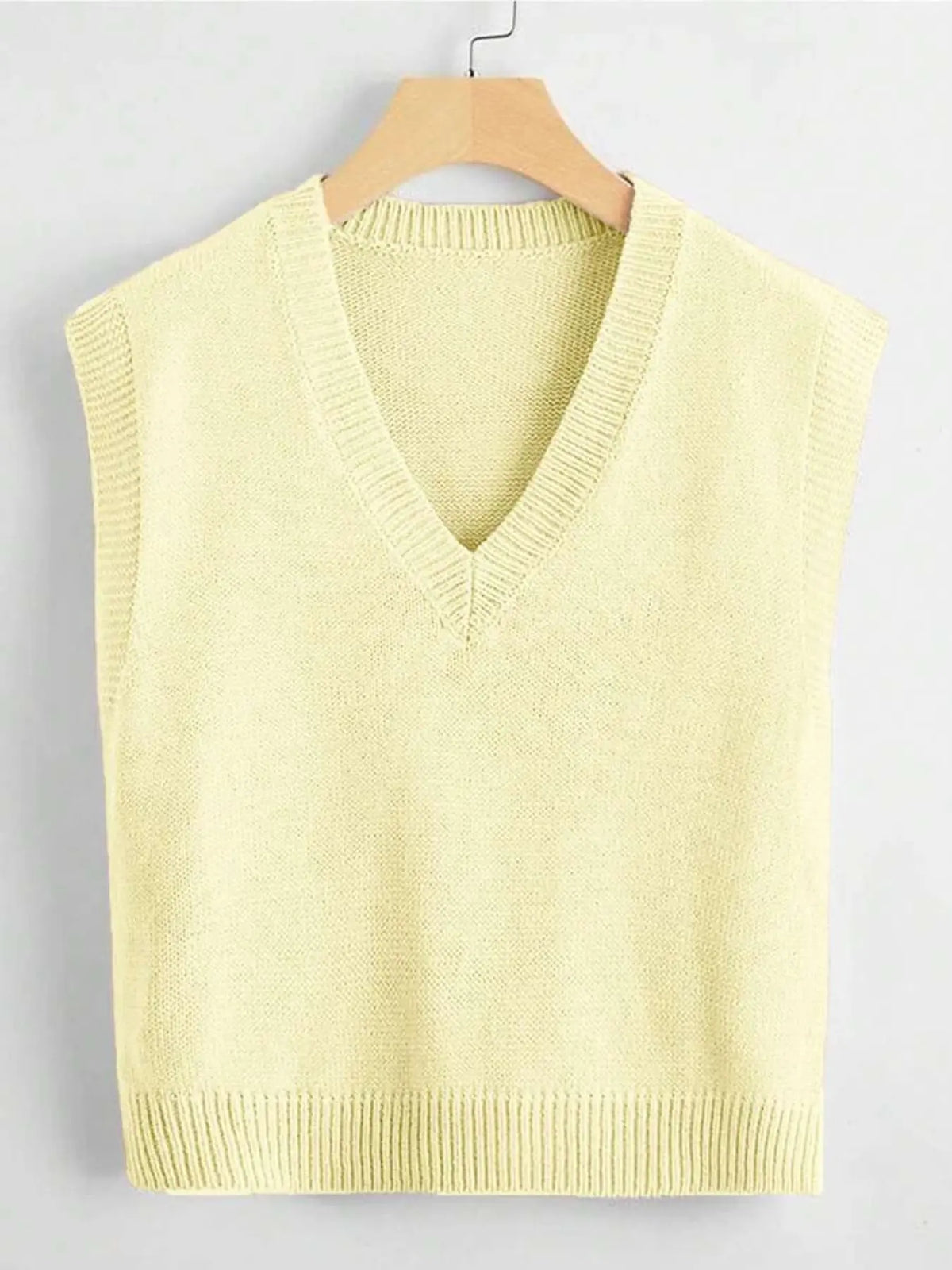 Women's V-Neck Knit Vest, Fashion Sleeveless Vest, New Early Autumn Layered Basic Solid Color Sweater Backless, Elegant Casual Chic Loose Fit Top, Comfortable Slimming Design, Knitted Vest Top