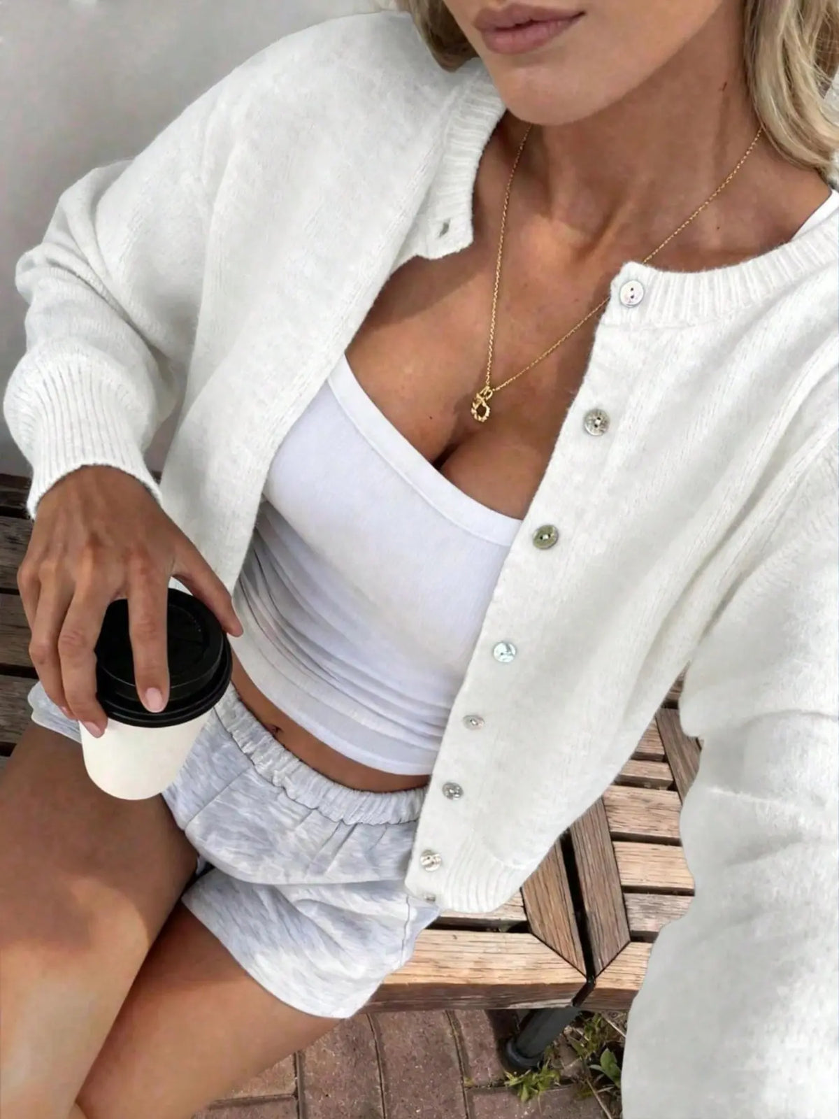 New Elegant Aesthetic Basic Short Fit Women's Round Neck Button Front Solid Knit Cardigan Tops, Spring Y2K Goddess Style, Casual All Seasons Outerwear Knitwear Crew Neck Knitwear