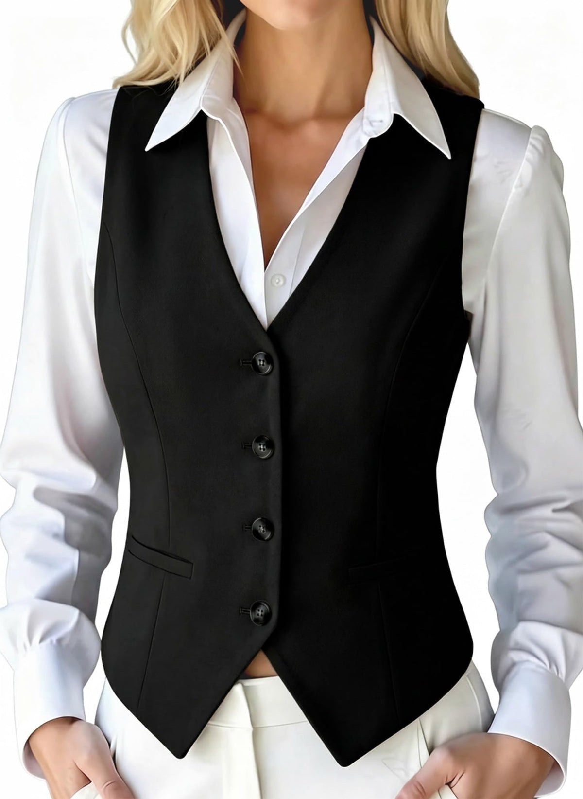 ELLEVEN Womens High Stretchy Vest Tops 、Fully Lined Button Down Waistcoat