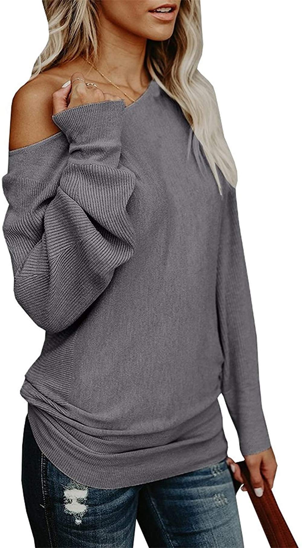 UMEKO Womens Off The Shoulder Sweater Oversized Knit Long Sleeve Sweaters Tunic Tops