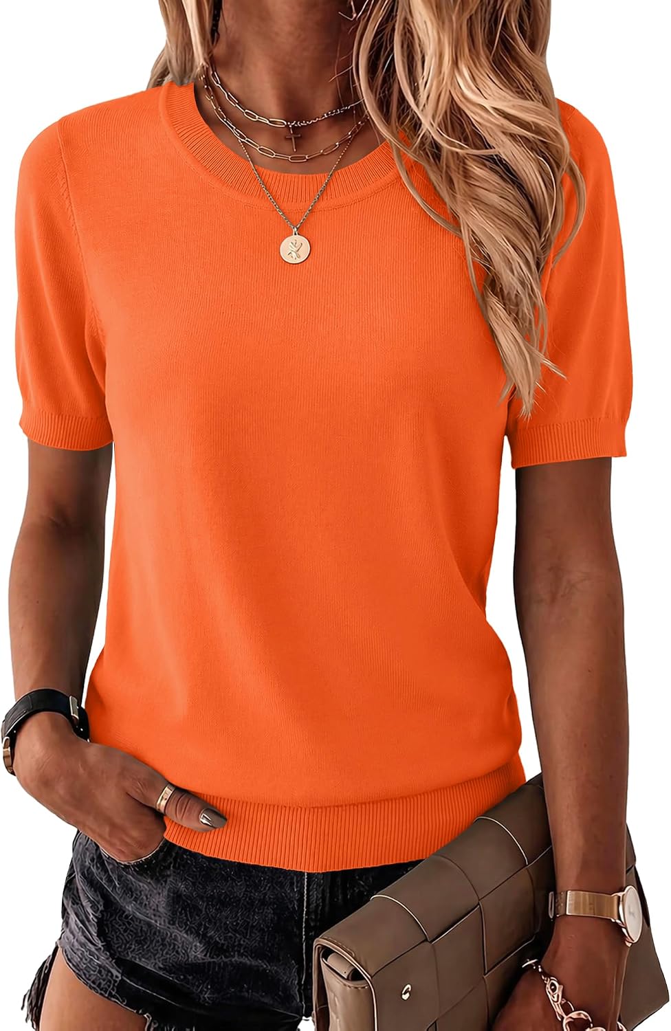 Zeagoo Womens Tops Short Sleeve Sweater Crewneck Basic Fashion Clothing