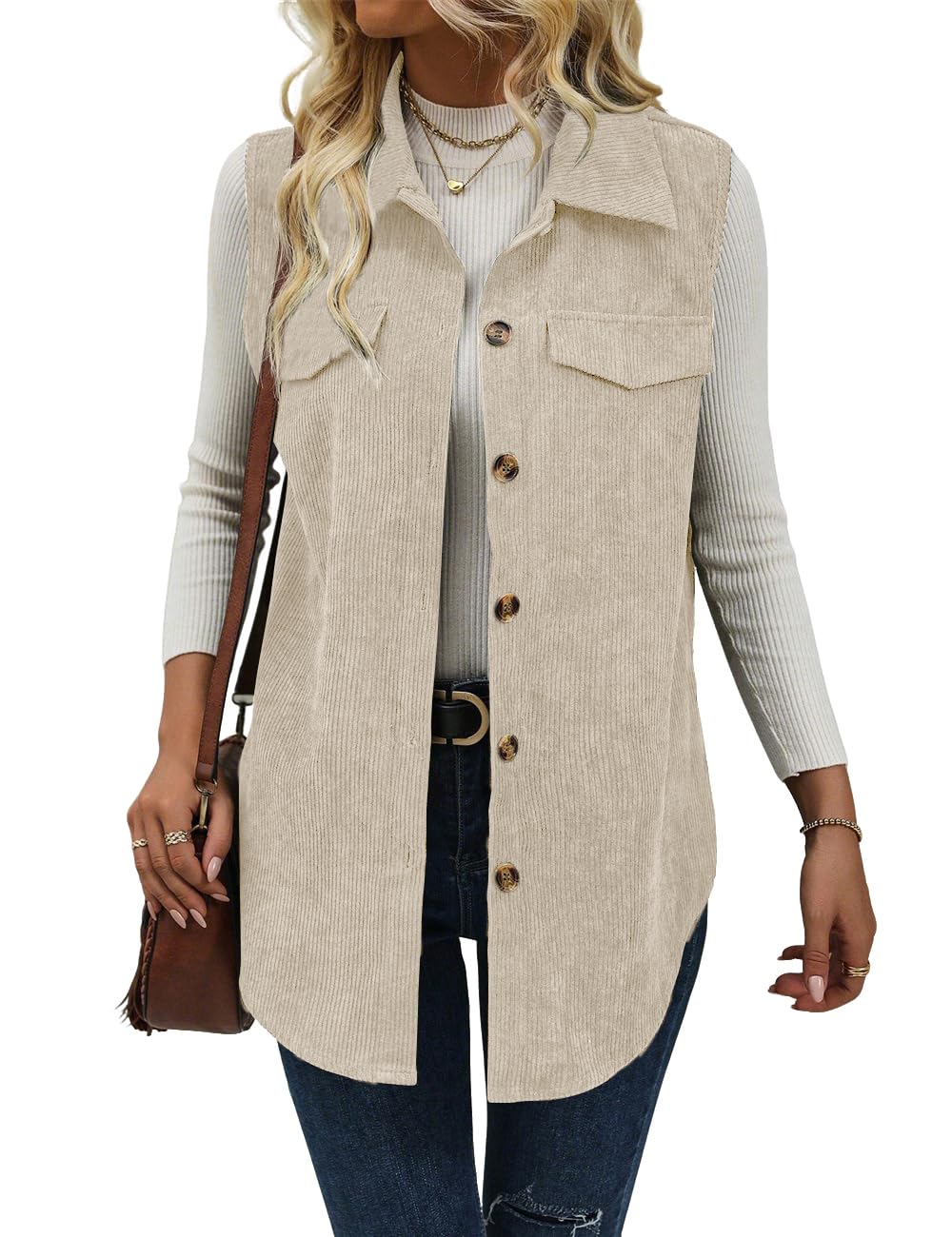 IDEALSANXUN Womens Corduroy Vest Fall Winter Sleeveless Jackets Outerwear