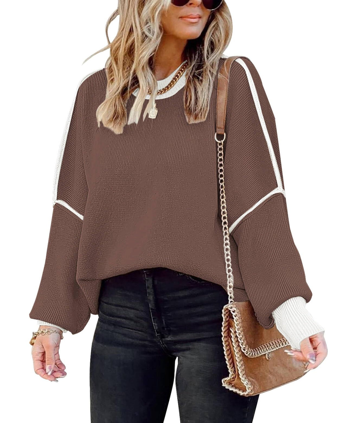 Womens Sweaters Causal Crewneck Batwing Sleeve Knit Top Side Split Oversized Pullover Sweater Loose Jumper