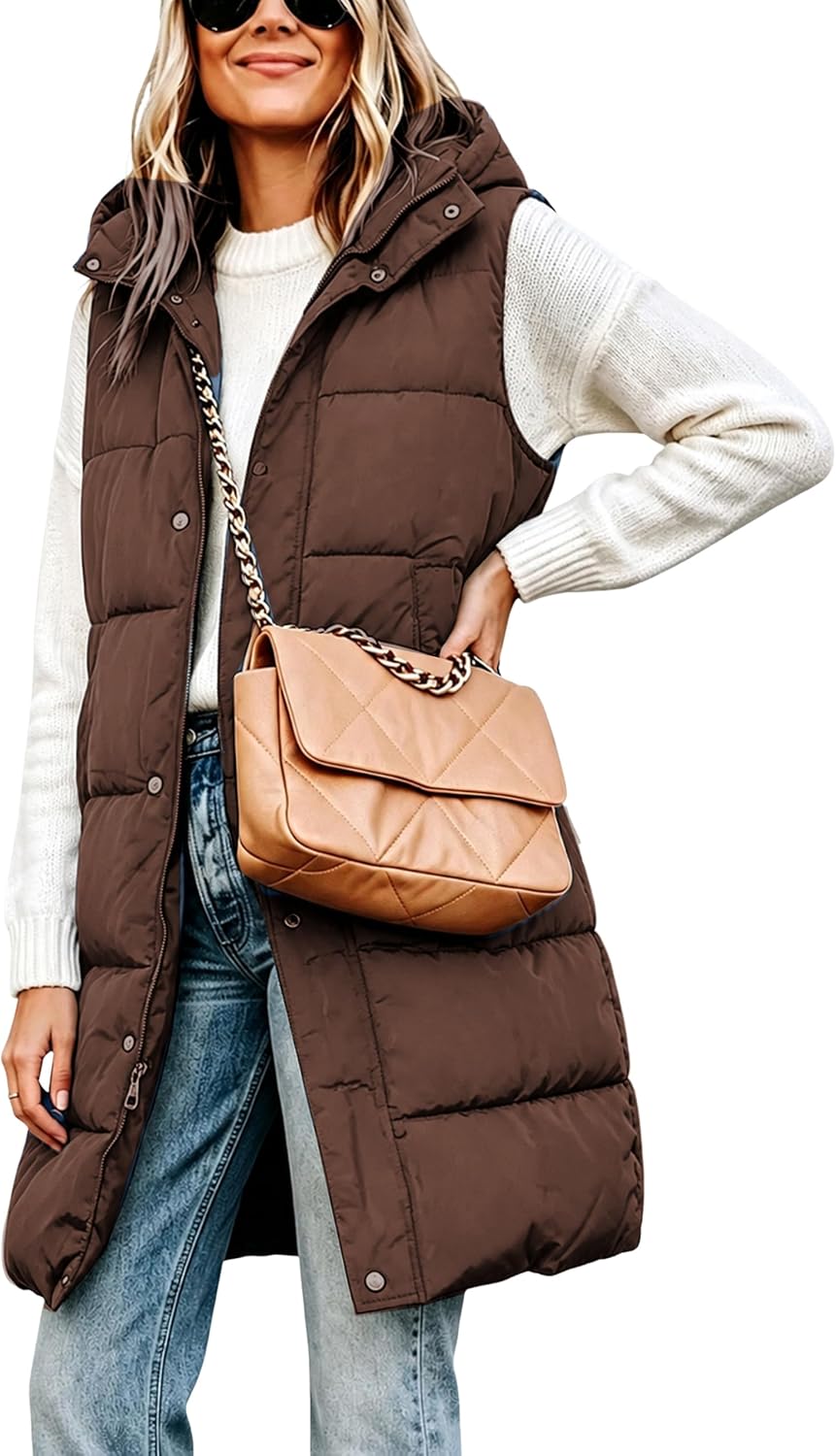Tanming Women's Long Puffer Vest with Removable Hood