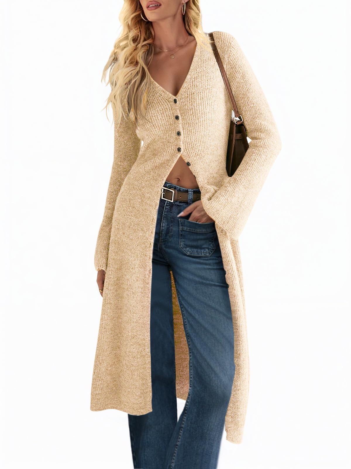 Saodimallsu Womens Long Cardigan Sweaters Button Down Midi Knit Dress