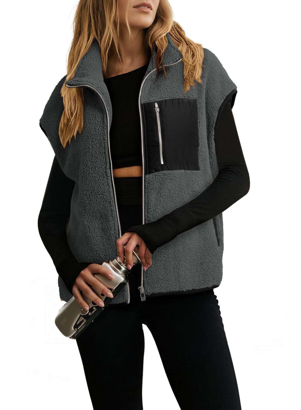 Dokotoo Fleece Womens Vest Zip Up Oversized Casual Jacket 2026
